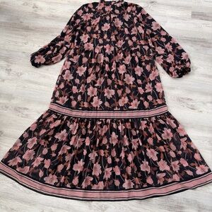 Black Floral Tiered Long Sleeve Maxi Long Dress new without tags